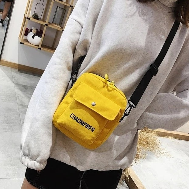 Small Korean-style square canvas handbag for women with printed letters, shoulder bag - YeloBag™