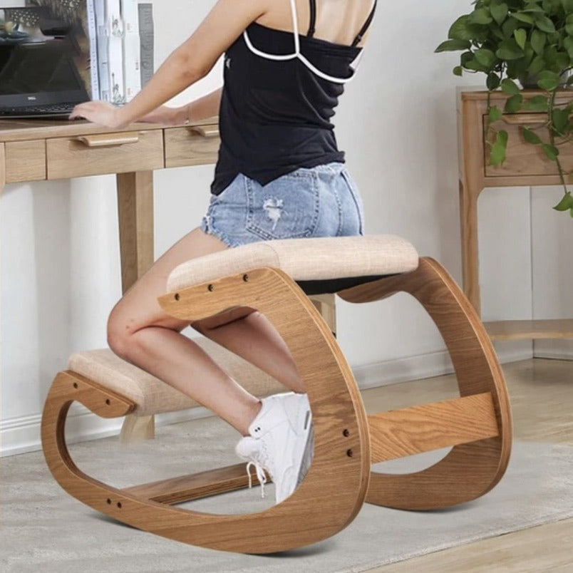 Adjustable ergonomic stool with comfortable cushions for office, home. Relieving and anti-stress, ergonomic kneeling chair in white oak - KneelingStool™