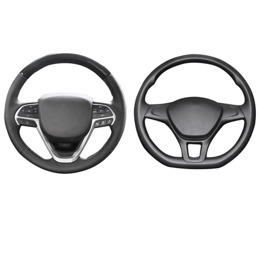 Black leather steering wheel cover, double elastic band - CarStyle™