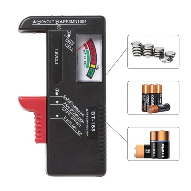 Voltage tester, tester, BT 168 power supply, 1.5 AA/AAA/C/D/9V/BT-168 V batteries, color-coded meter - VoltageTester™