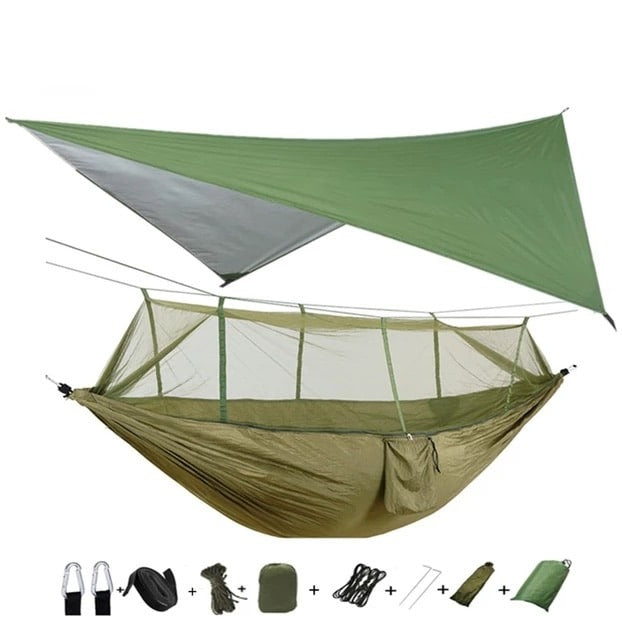 Hamac et tente de camping léger et portable, auvent de pluie, moustiquaire imperméable - HamacNylon210