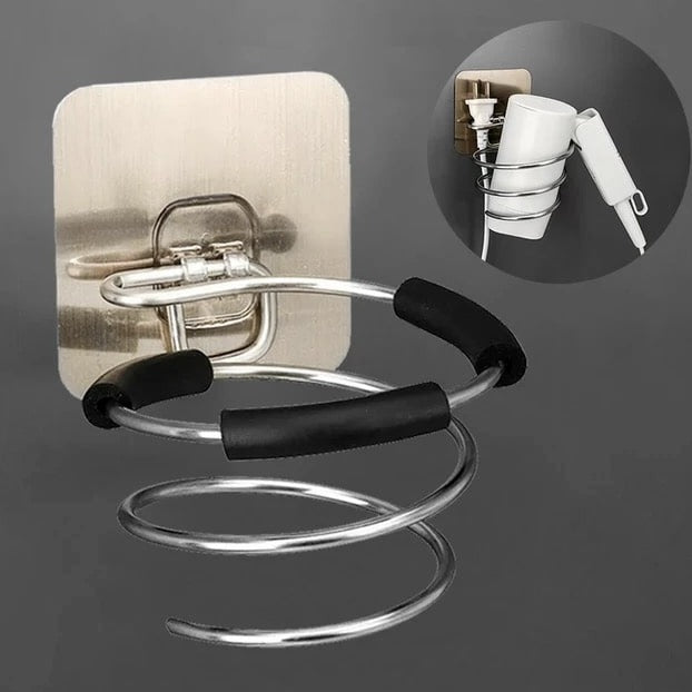 Stainless steel hair dryer rack, adhesive backing - Spiral™