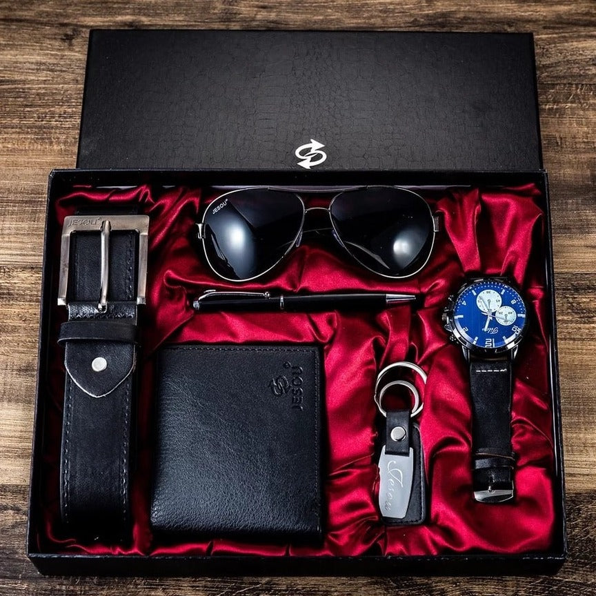 Ensemble 6 en 1 pour hommes, montre, lunettes, stylo, porte-clés, ceinture, sac à main, cadeau d'entreprise de luxe, bienvenue, vacances, anniversaire - EliteSet™