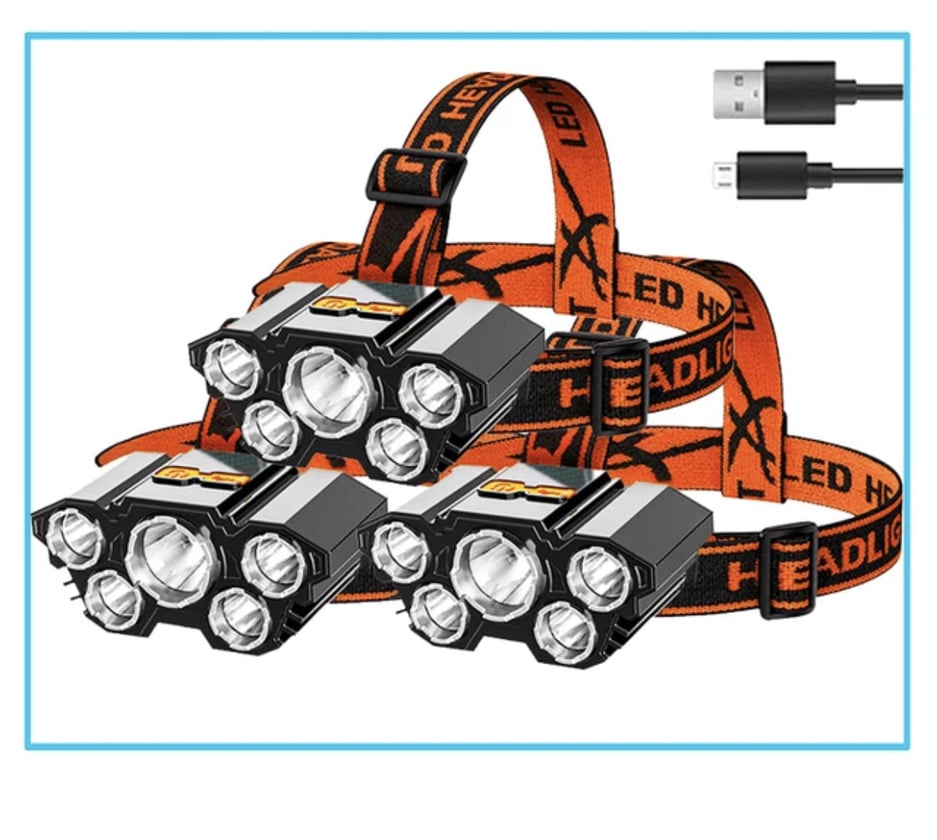 Portable 5-LED headlamp, USB rechargeable, built-in battery - HeadLamp™