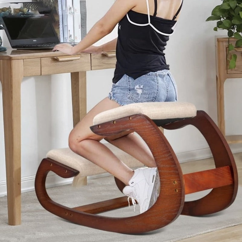 Adjustable ergonomic stool with comfortable cushions for office, home. Relieving and anti-stress, ergonomic kneeling chair in white oak - KneelingStool™