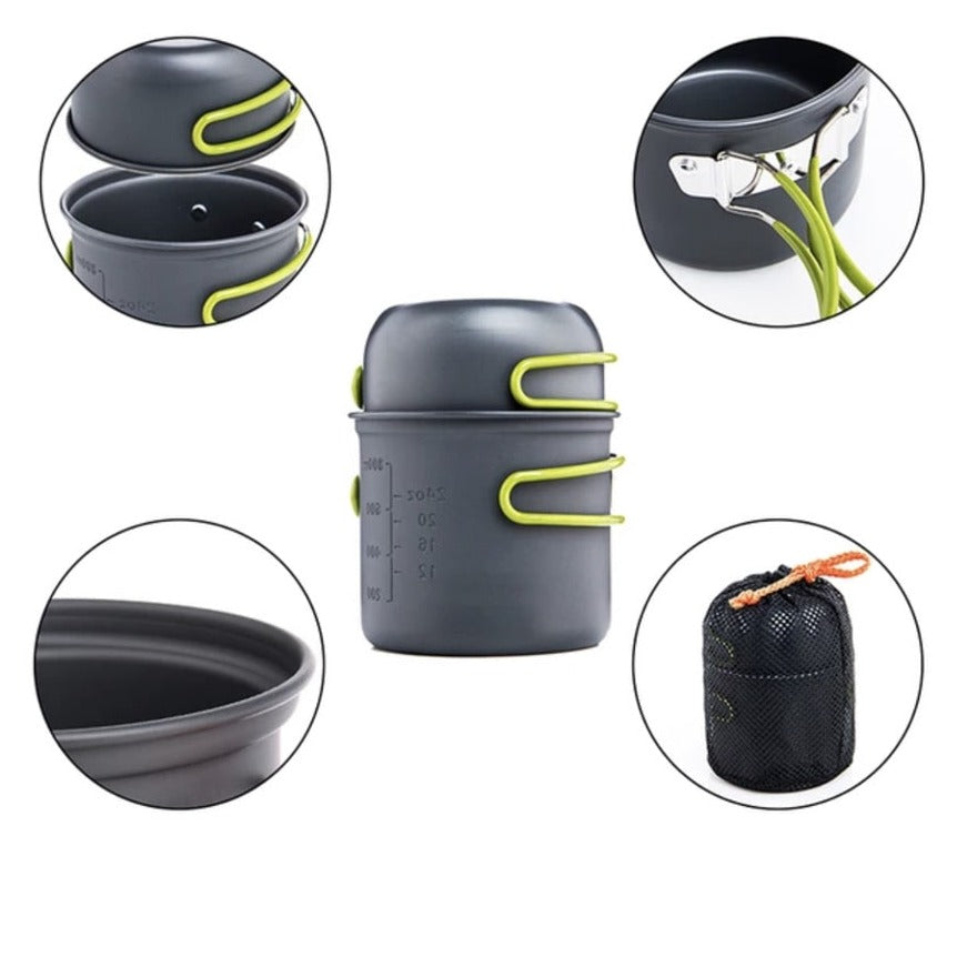 Camping, picnic and barbecue pots. Portable and foldable, outdoor pot set for 1 person - CampCook™