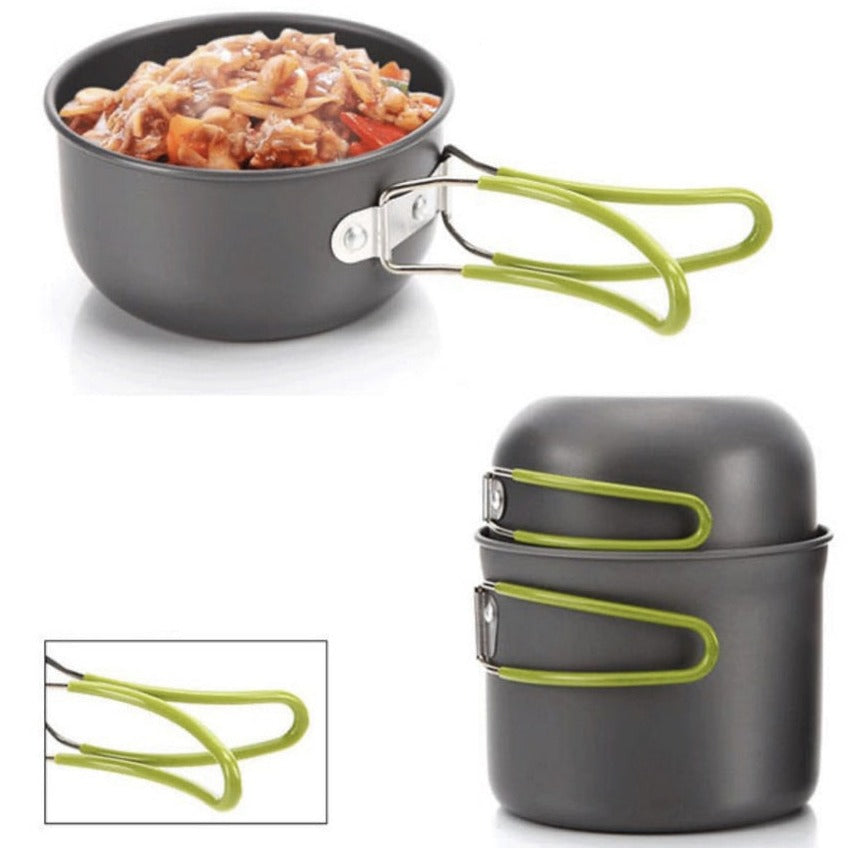 Camping, picnic and barbecue pots. Portable and foldable, outdoor pot set for 1 person - CampCook™