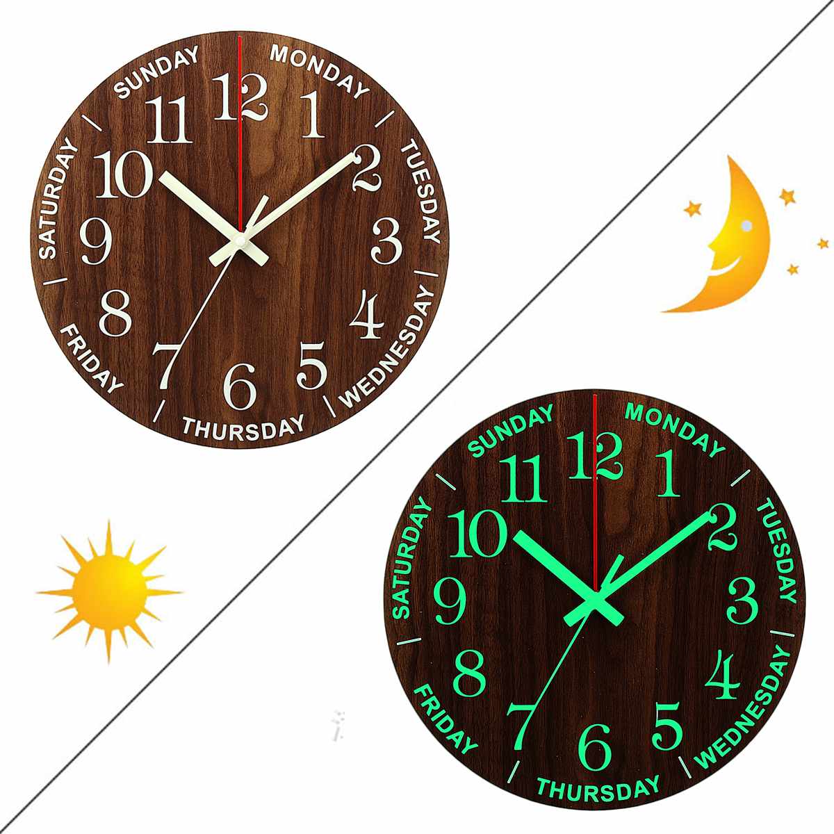 Horloge Lumineuse phosphorescente en Bois Style Nordique - Phosphour™