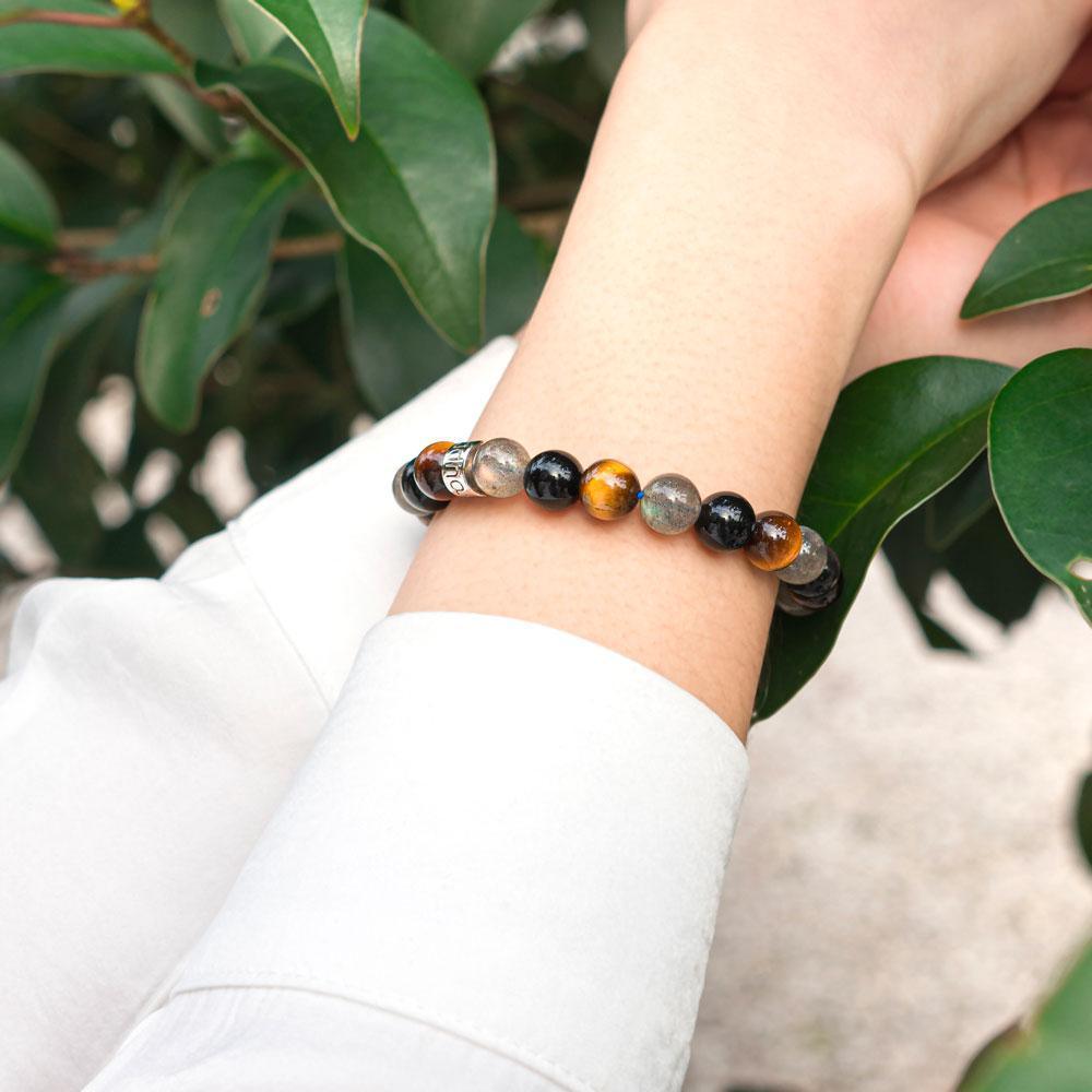 BRACELET DE « PROTECTION EXTRÊME » EN LABRADORITE, OBSIDIENNE NOIRE ET OEIL DE TIGRE - Le Grenier Parisien