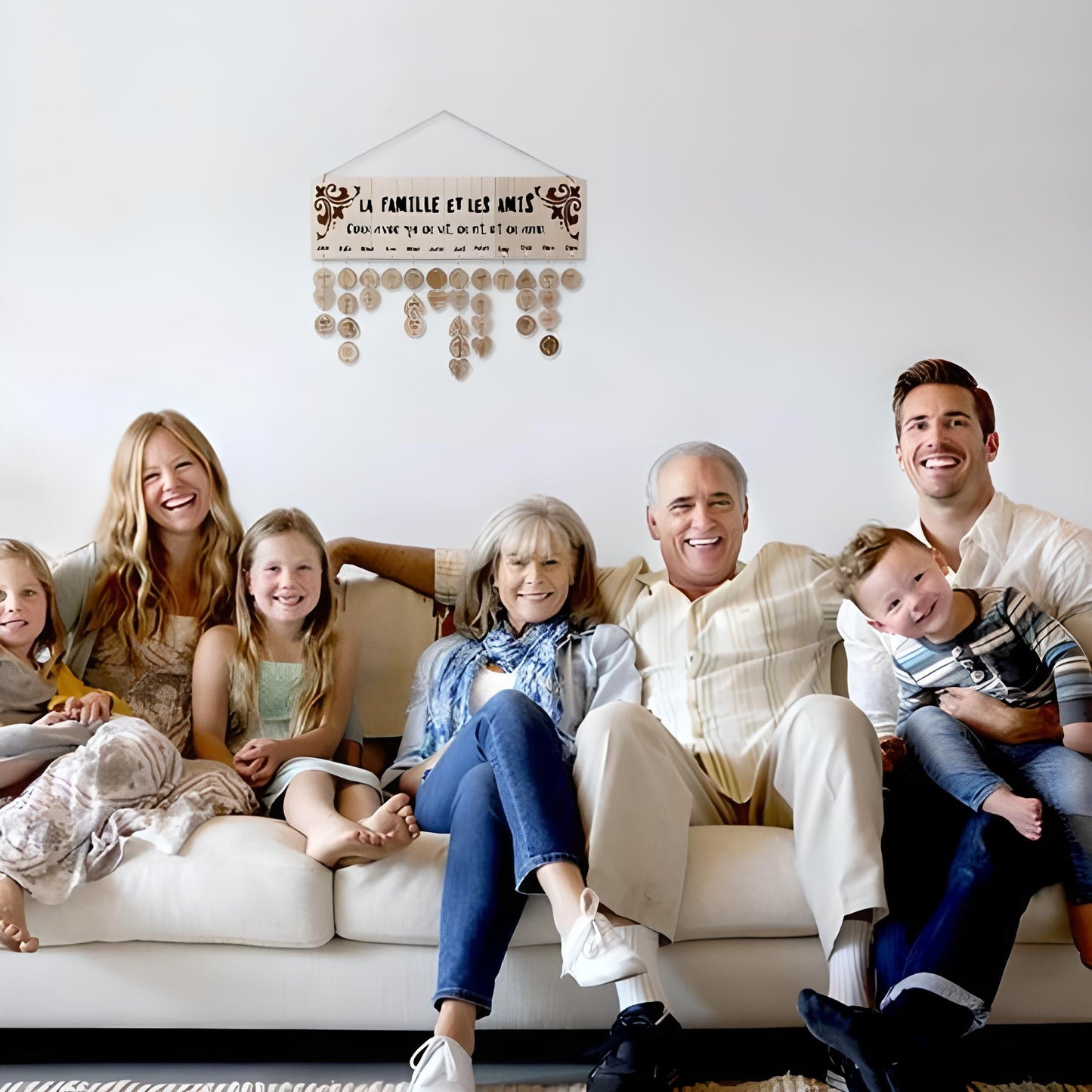 Famille qui profite de la Plaque Calendrier d'Anniversaire Familove™ - Égayer votre intérieur avec des moments spéciaux