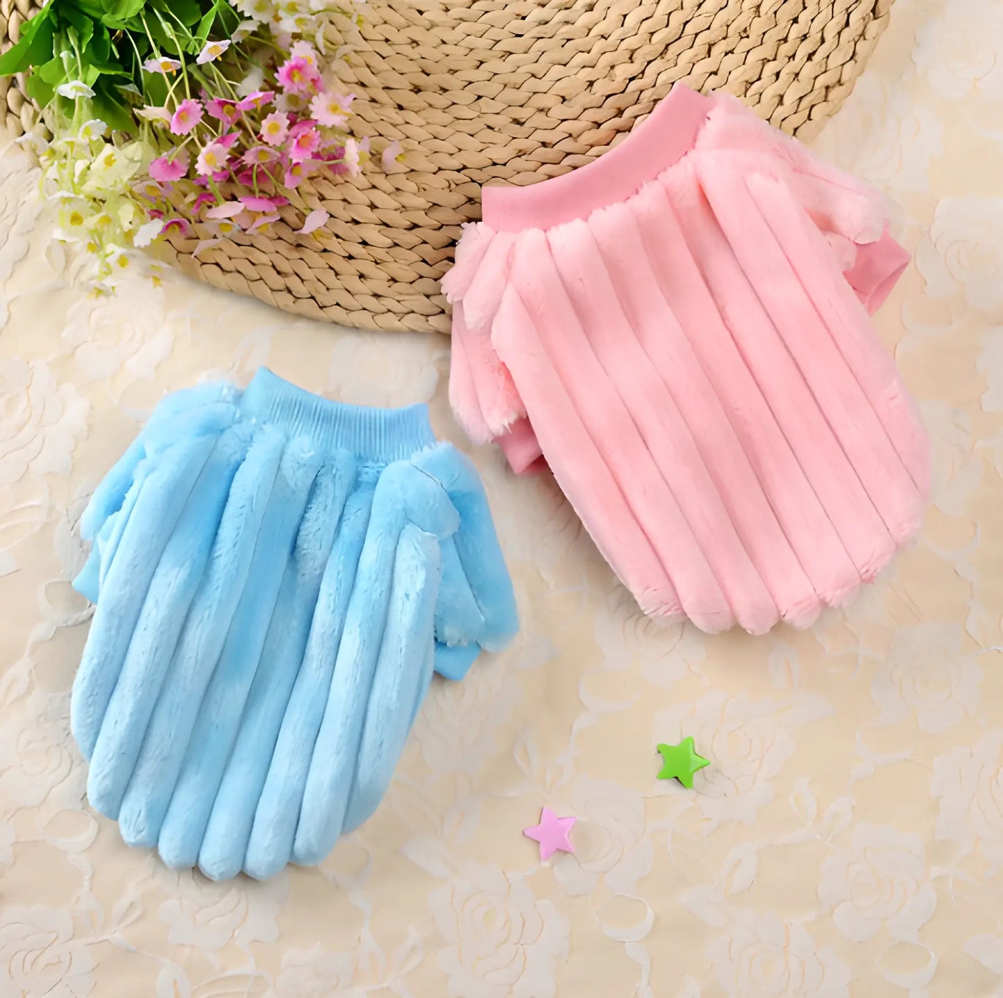 Ensemble de deux Pulls PupVest™ en peluche (rose et bleu) pour chiens et chats, pour un hiver doux et élégant