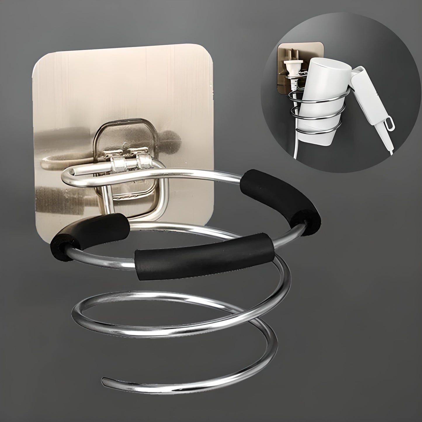 Étagère pour sèche-cheveux Spiral™ - Installation facile avec adhésif résistant, pas besoin de percer les murs