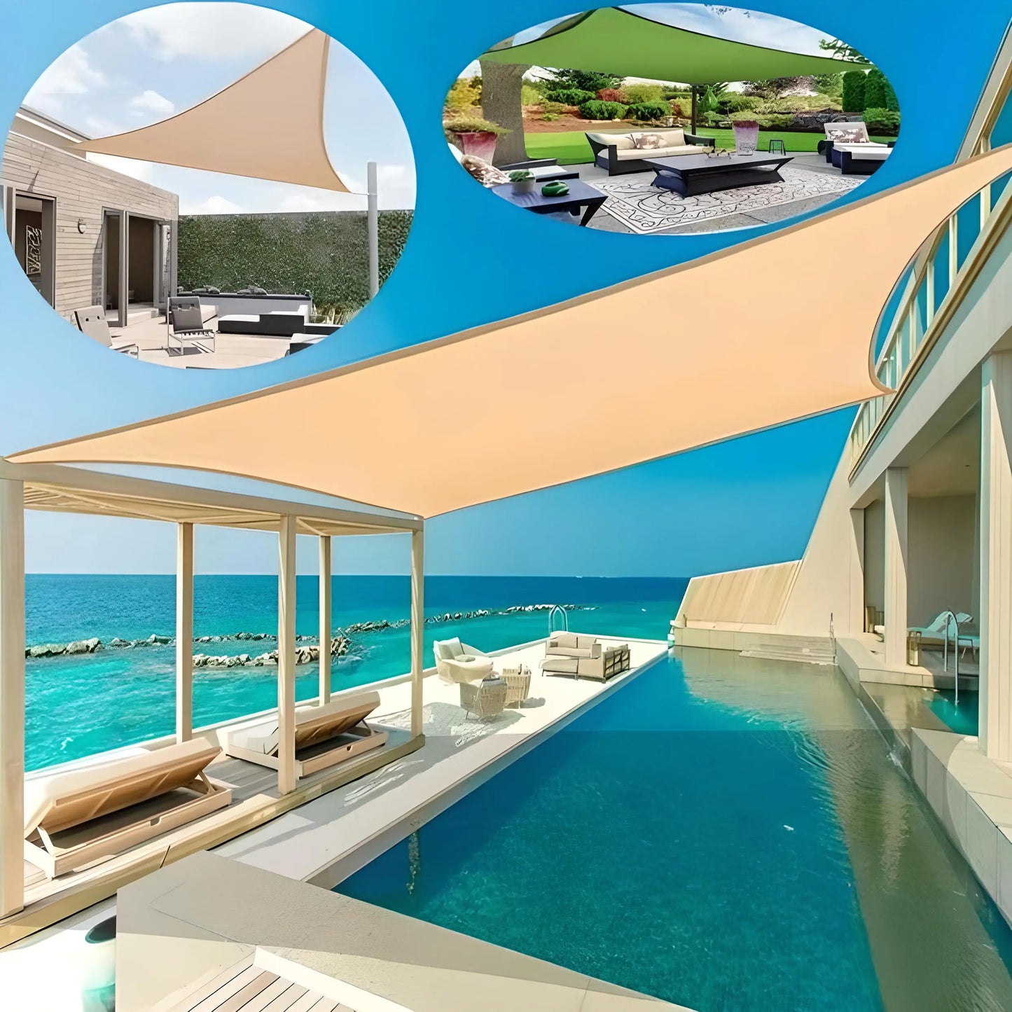Voile d'ombrage SunStopper™ pour jardin extérieur, plage, camping, patio, piscine, auvent, tente, parasol