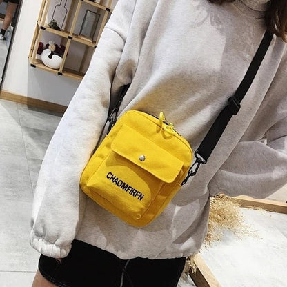 Small Korean-style square canvas handbag for women with printed letters, shoulder bag - YeloBag™