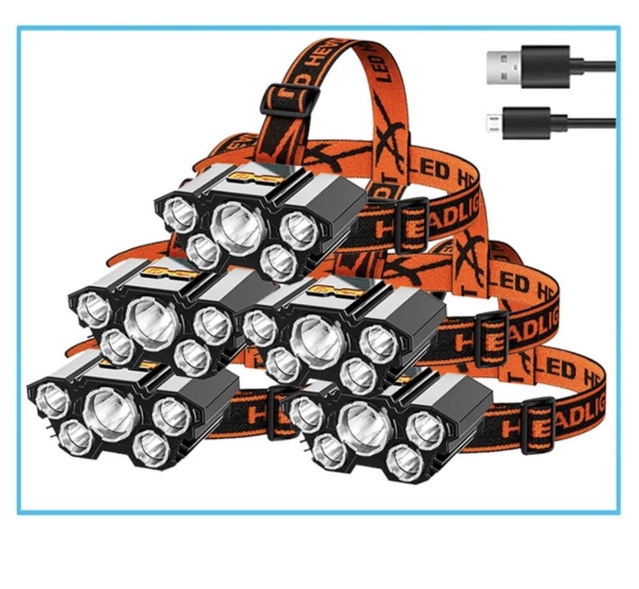 Portable 5-LED headlamp, USB rechargeable, built-in battery - HeadLamp™