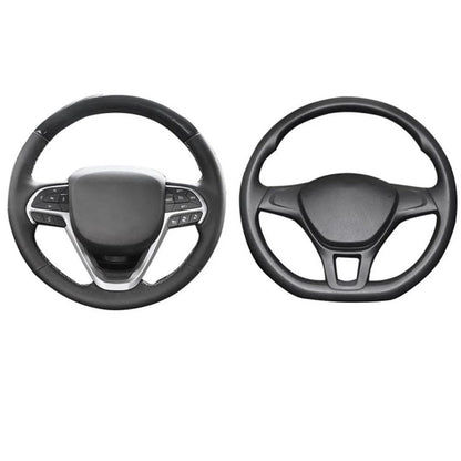 Black leather steering wheel cover, double elastic band - CarStyle™
