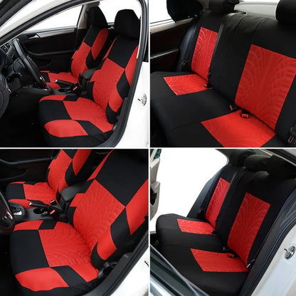 Set of embroidered car seat covers, universal seat cover for most cars, with tire track motifs - GripCover™