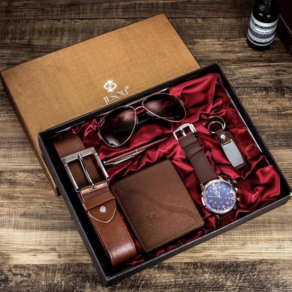 Ensemble 6 en 1 pour hommes, montre, lunettes, stylo, porte-clés, ceinture, sac à main, cadeau d'entreprise de luxe, bienvenue, vacances, anniversaire - EliteSet™
