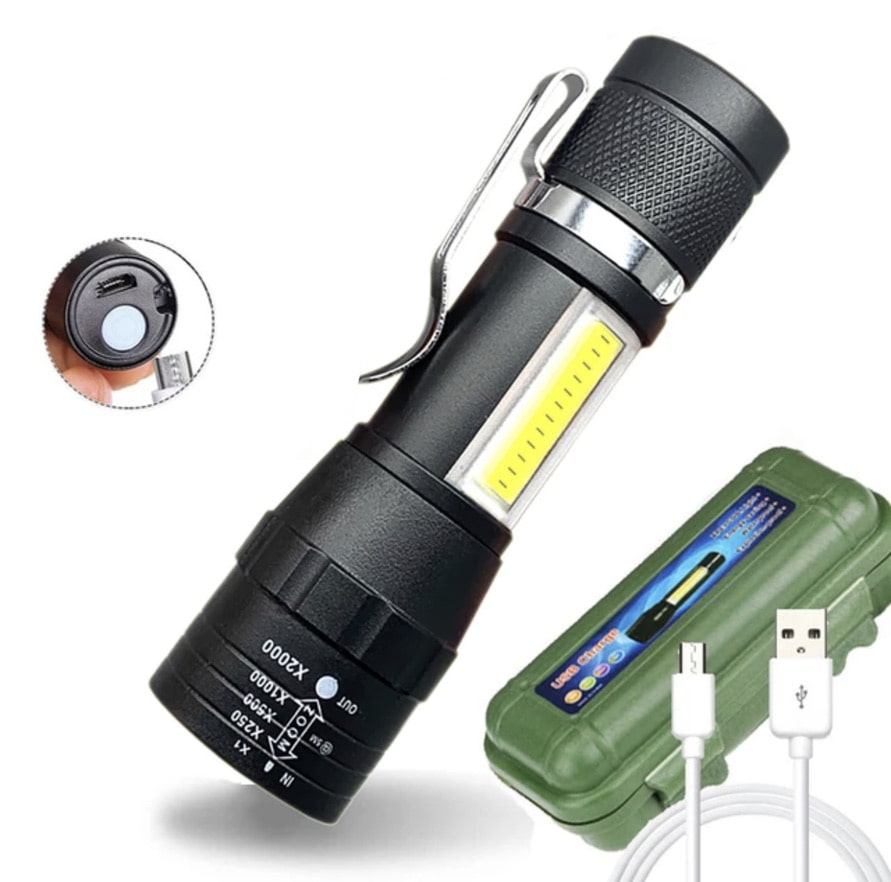 XP-G Q5 Portable Rechargeable Flashlight, Torch, Lantern, 3 Lighting Modes, Camping Lamp - LightCamp™