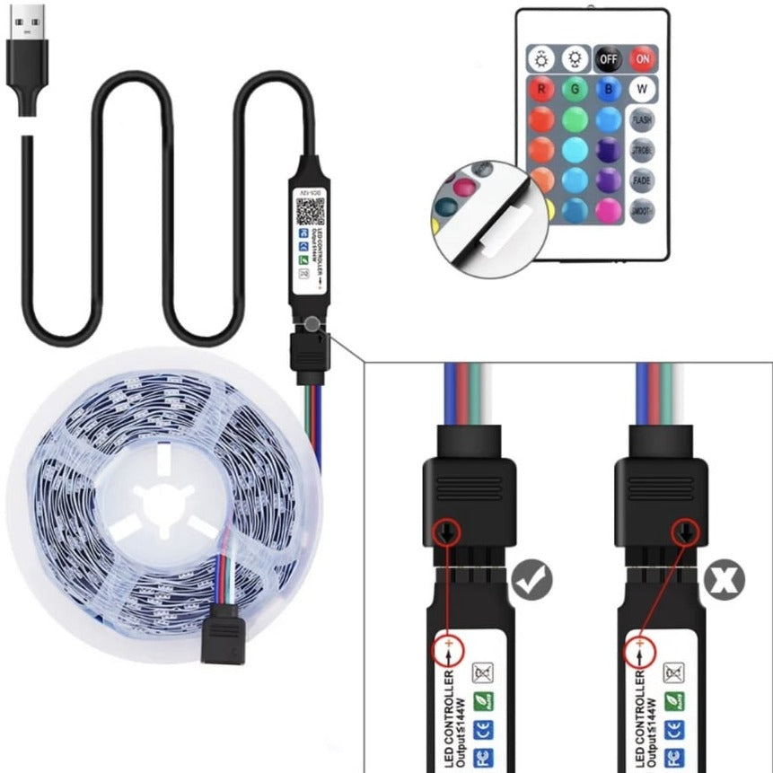 RGB 5050 LED strip light with USB power supply compatible with 24" to 60" TVs, mirrors, PCs - ColorBandRGB™