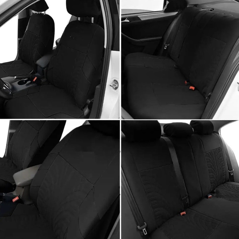 Set of embroidered car seat covers, universal seat cover for most cars, with tire track motifs - GripCover™
