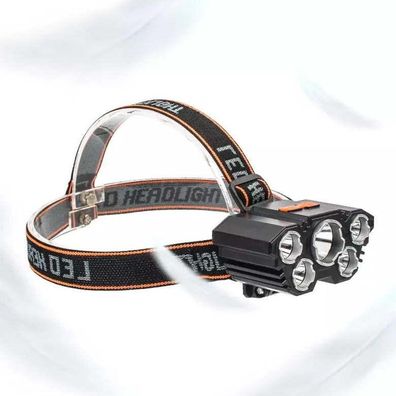 Portable 5-LED headlamp, USB rechargeable, built-in battery - HeadLamp™