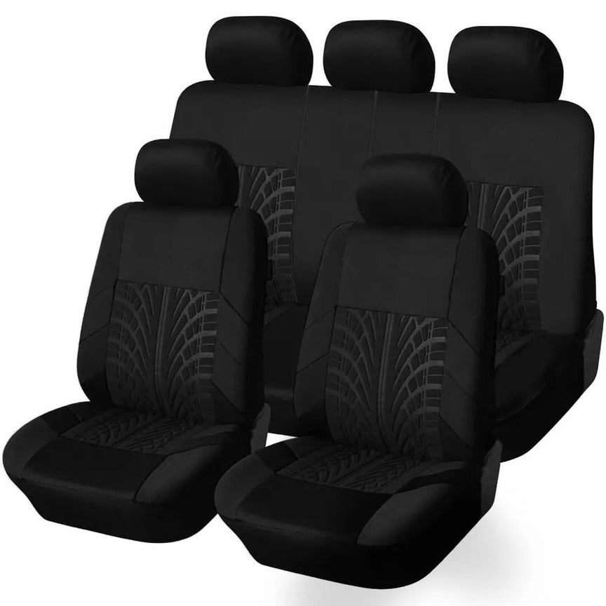 Set of embroidered car seat covers, universal seat cover for most cars, with tire track motifs - GripCover™