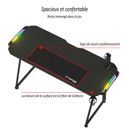 Bureau de Gaming avec chargeur USB, contrôleur RGB et tapis - Geemax™
