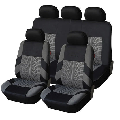 Set of embroidered car seat covers, universal seat cover for most cars, with tire track motifs - GripCover™