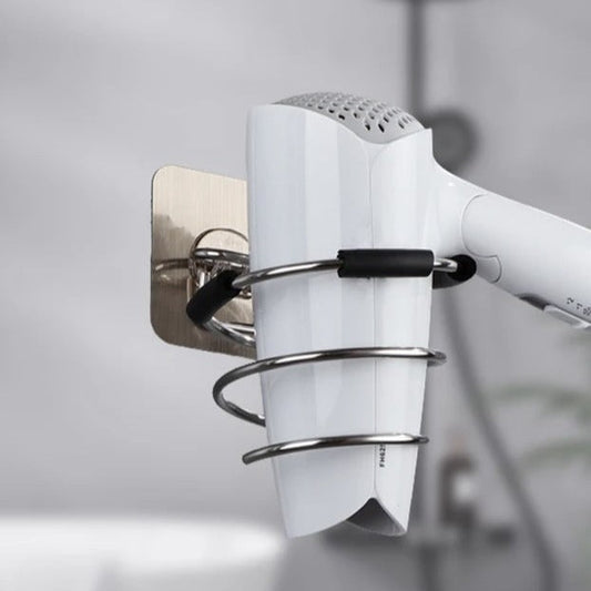 Stainless steel hair dryer rack, adhesive backing - Spiral™