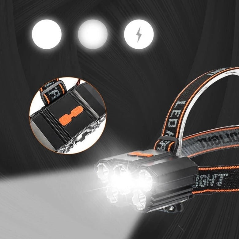 Portable 5-LED headlamp, USB rechargeable, built-in battery - HeadLamp™
