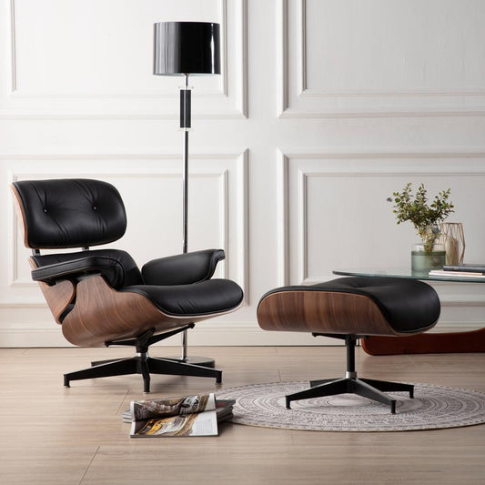 Fauteuil Long Ottoman Pivotant en Bois & Cuir - Woogle™