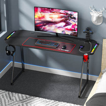 Bureau de Gaming avec chargeur USB, contrôleur RGB et tapis - Geemax™