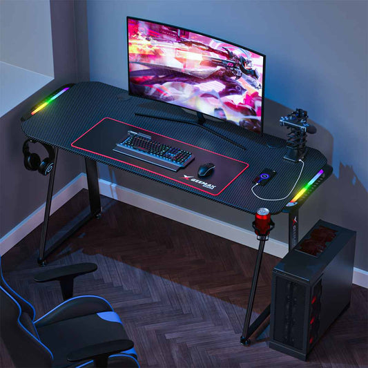 Bureau de Gaming avec chargeur USB, contrôleur RGB et tapis - Geemax™