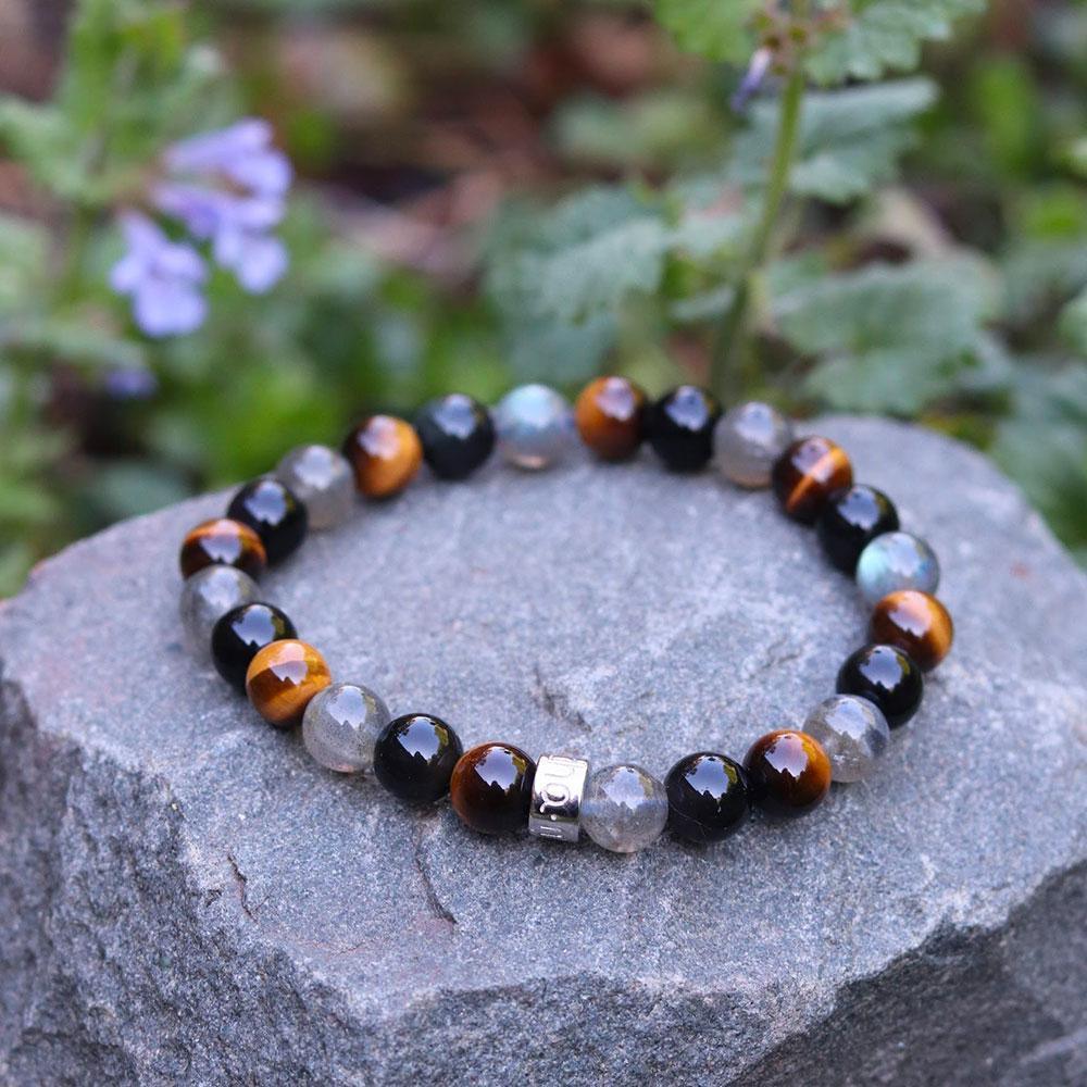 BRACELET DE « PROTECTION EXTRÊME » EN LABRADORITE, OBSIDIENNE NOIRE ET OEIL DE TIGRE - Le Grenier Parisien