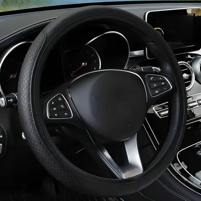 Housse de volant en cuir noir CarStyle™ avec élastique solide