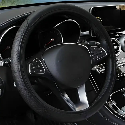 Housse de volant en cuir noir CarStyle™ avec élastique solide