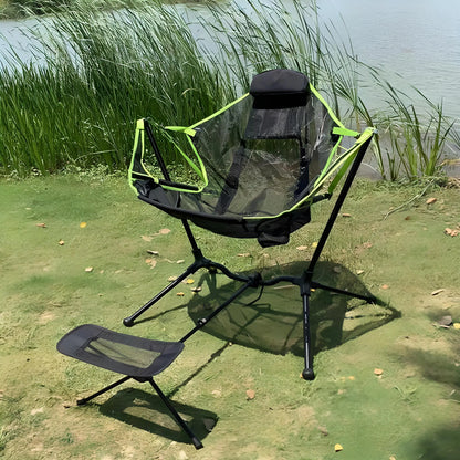 Chaise à bascule pliante pour extérieur, avec repose-pieds réglable, fauteuil inclinable pour camping, pêche, plage - RockingChair