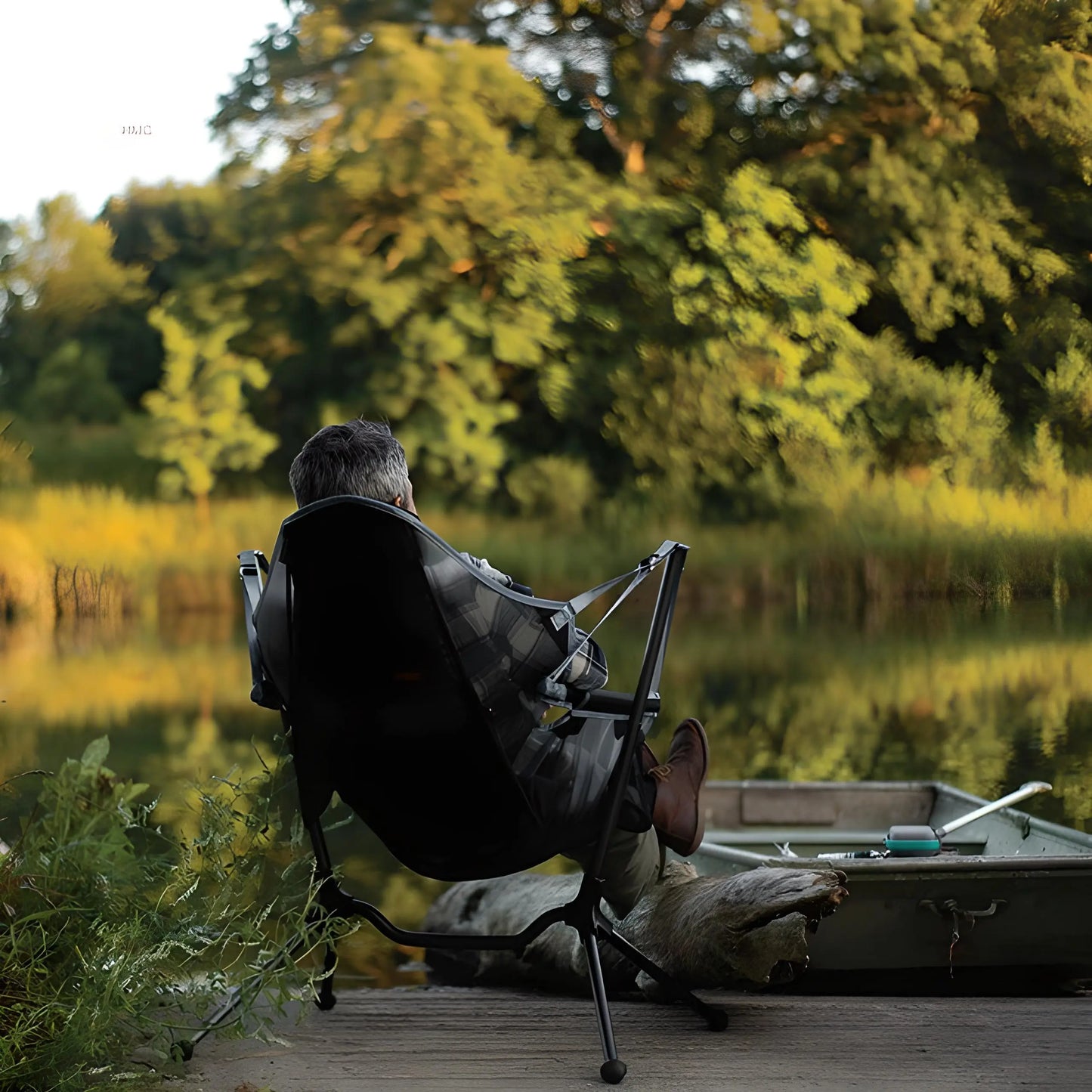 Chaise à bascule pliante pour extérieur, avec repose-pieds réglable, fauteuil inclinable pour camping, pêche, plage - RockingChair