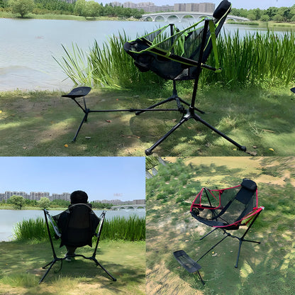 Chaise à bascule pliante pour extérieur, avec repose-pieds réglable, fauteuil inclinable pour camping, pêche, plage - RockingChair