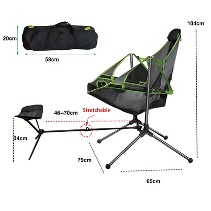 Chaise à bascule pliante pour extérieur, avec repose-pieds réglable, fauteuil inclinable pour camping, pêche, plage - RockingChair