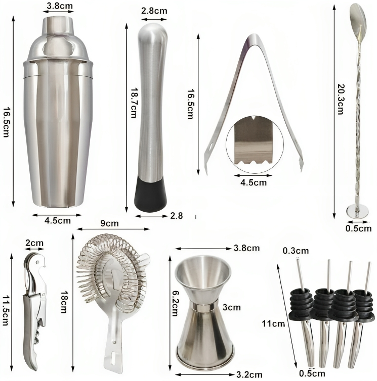 Ensemble des 12 pièces incluses dans le ShakerSet