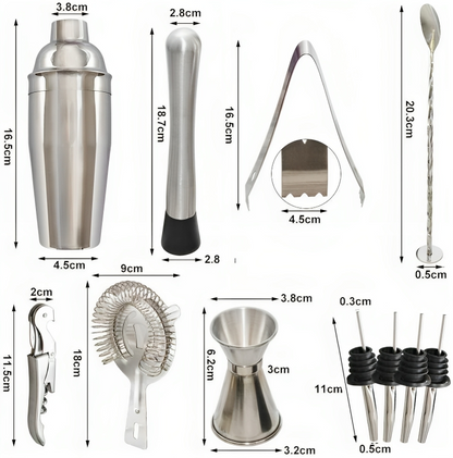 Ensemble des 12 pièces incluses dans le ShakerSet