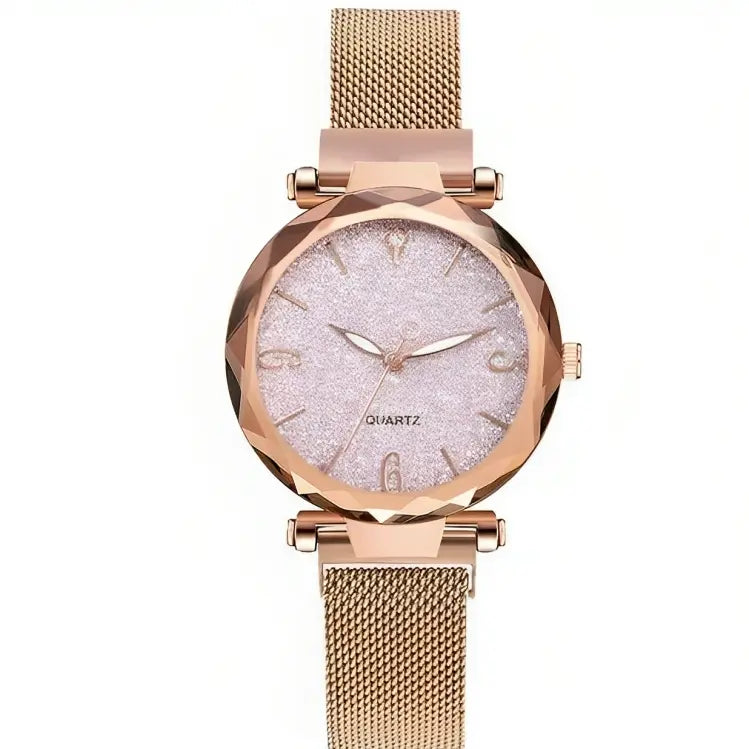Montre de luxe StyleWatch™ - Vue générale de la montre avec bracelet en maille milanaise rose gold