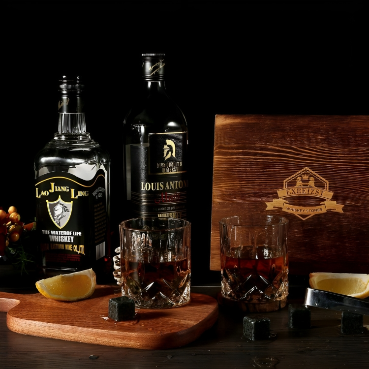 Coffret en bois WhiskyRocks avec verres